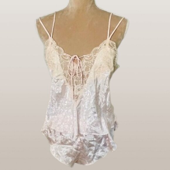 Victoria's Secret Gold Label Vintage Satin Jacquard Lace Pajama Set Med - Picture 1 of 11